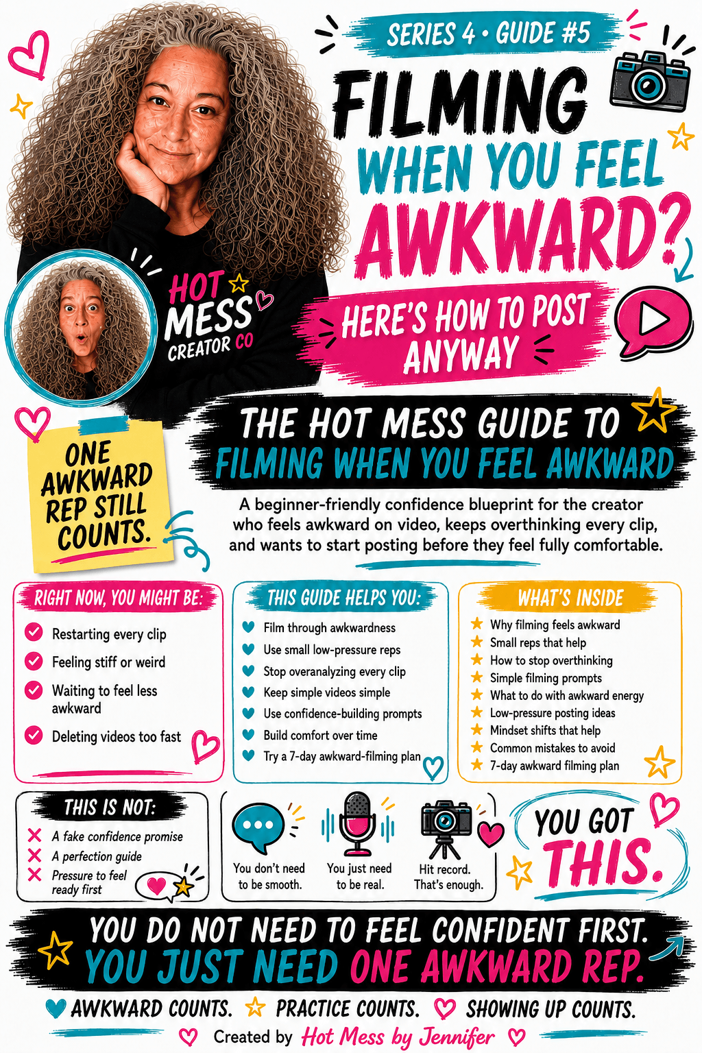 The Hot Mess Guide to Filming When You Feel Awkward - infographic on overcoming filming anxiety.